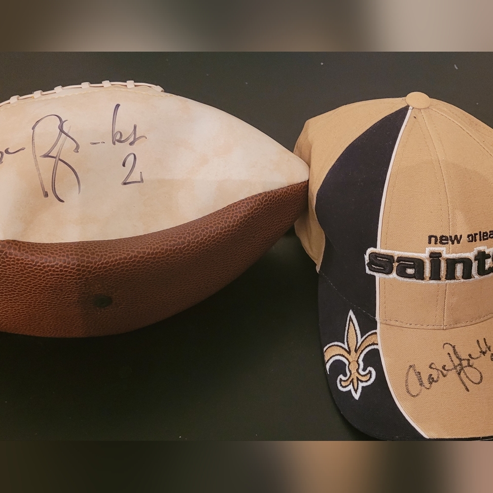 Autographed hat and football